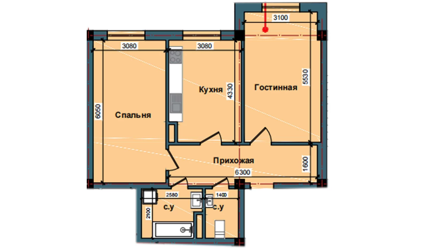 2-комнатная квартира 71.3 м²  2/2 этаж