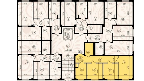 3-xonali xonadon 57.36 m²  1/8 qavat | YASHIL VODIY RESIDENCE Turar-joy majmuasi