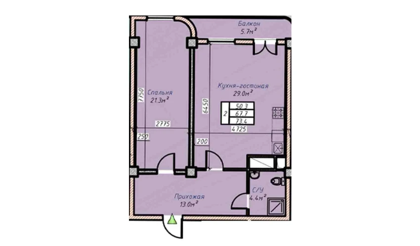 2-комнатная квартира 73.4 м²  6/16 этаж | Жилой комплекс Havas Premium