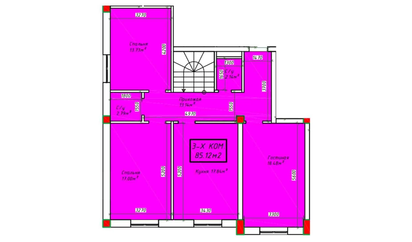 3-xonali xonadon 85.12 m²  1/1 qavat