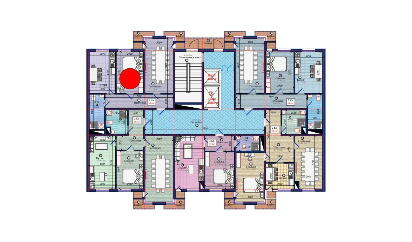 2-xonali xonadon 64.9 m²  2/2 qavat