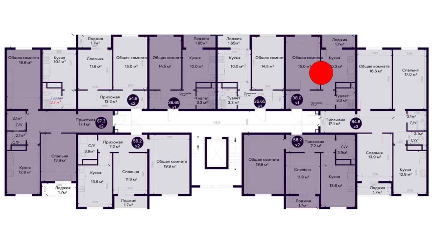 1-комнатная квартира 38 м²  2/2 этаж