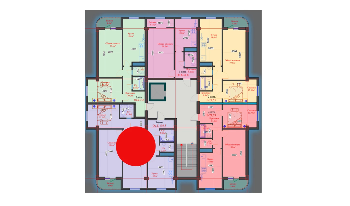 3-комнатная квартира 103.5 м²  3/3 этаж