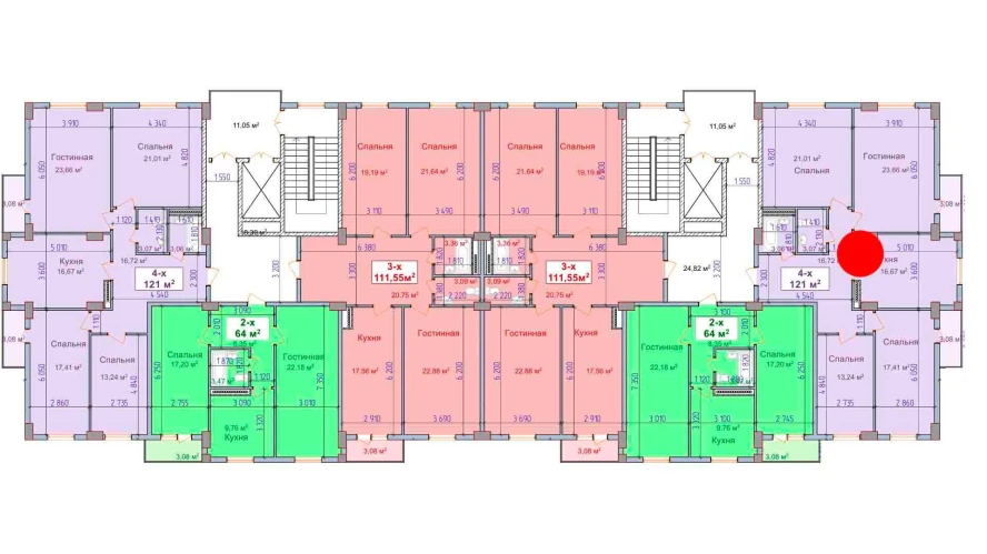 4-комнатная квартира 121 м²  9/9 этаж