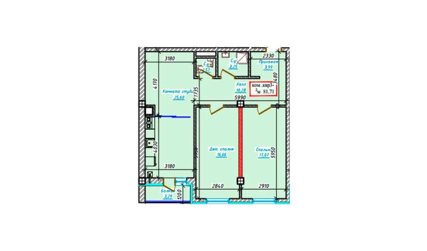 3-xonali xonadon 81.71 m²  9/9 qavat | Aero Town Turar-joy majmuasi