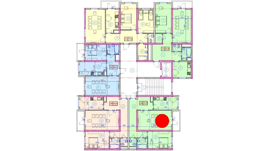 2-комнатная квартира 62 м²  8/8 этаж