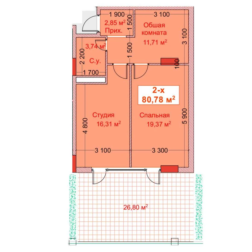 2-комн. квартира 80.78 м²  2/8 этаж | Жилой комплекс CAPITAL AVENUE