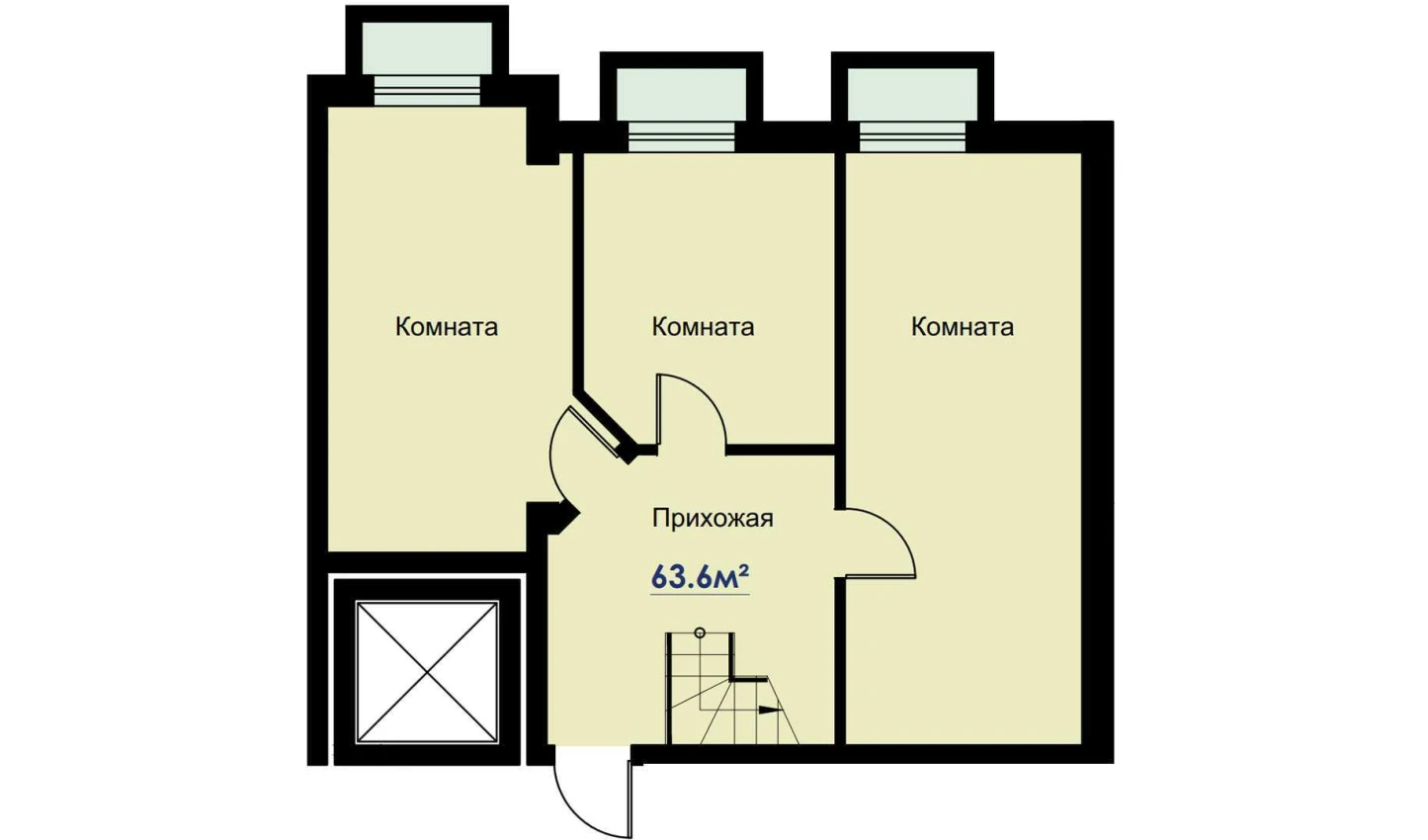 3-комнатная квартира 69.6 м²  1/1 этаж