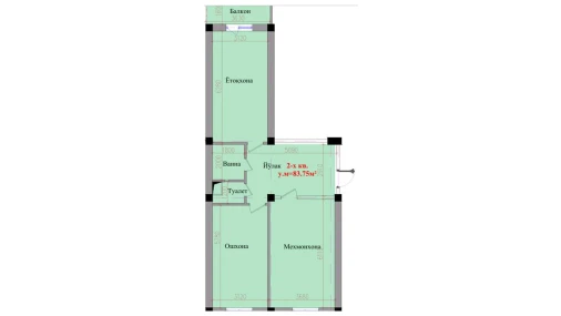 2-комнатная квартира 83.75 м²  7/8 этаж | Жилой комплекс Saxro