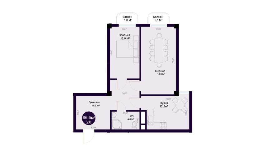 2-xonali xonadon 66.5 m²  2/7 qavat | Minor Turar-joy majmuasi