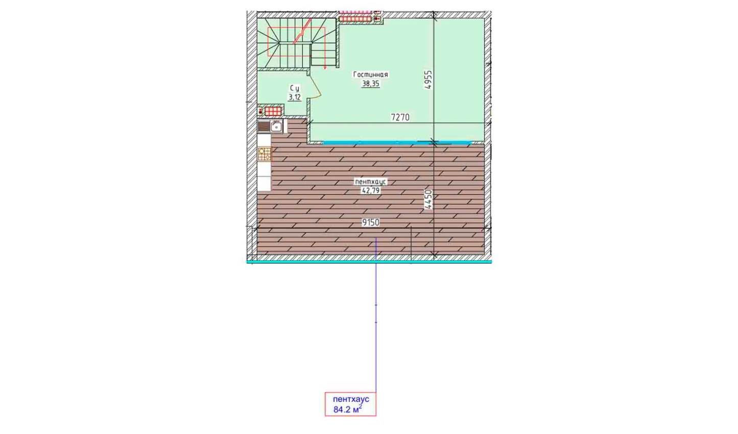 3-xonali xonadon 81.6 m²  9/9 qavat | Aero Town Turar-joy majmuasi