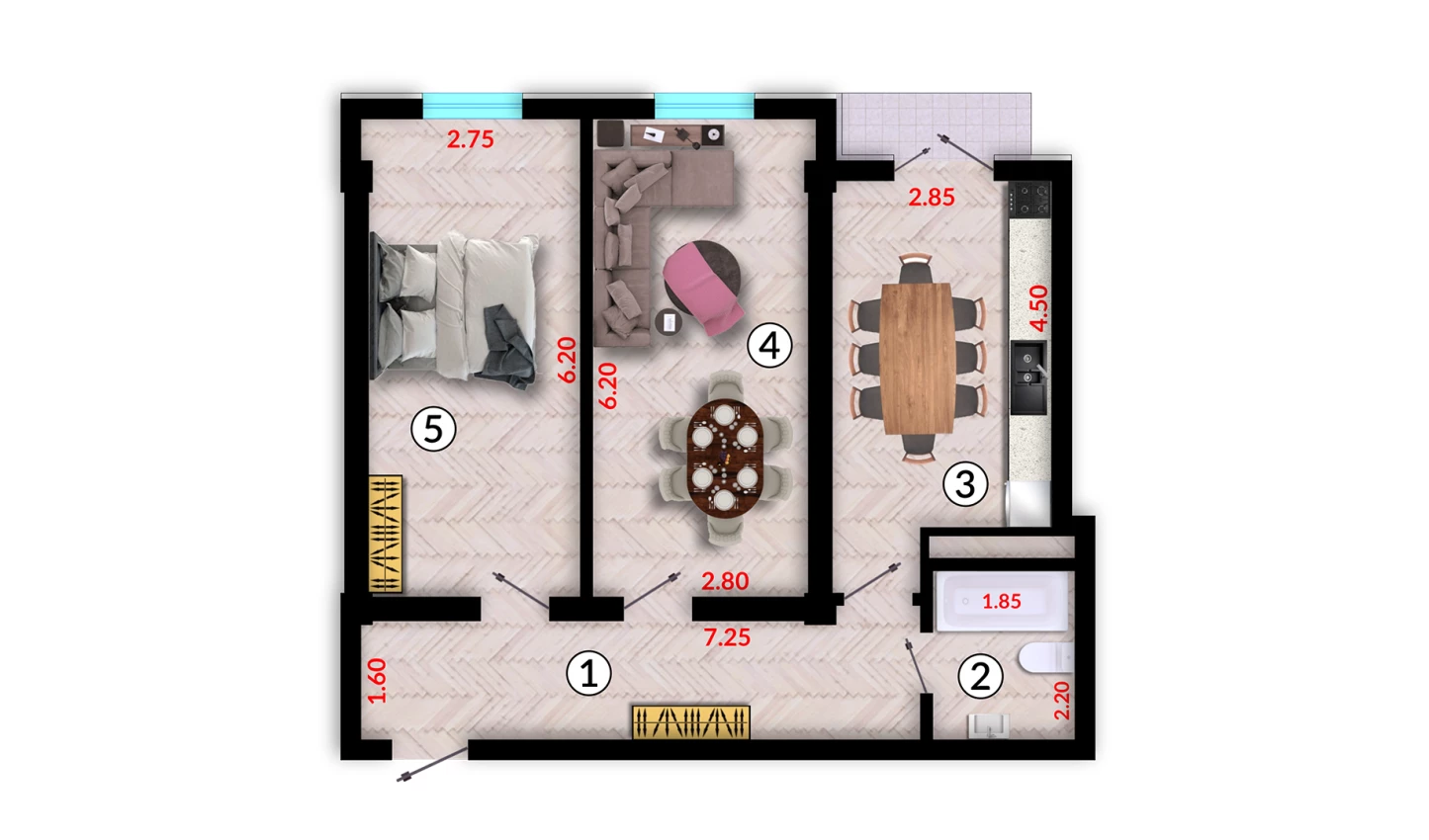 2-комнатная квартира 66.83 м²  4/4 этаж