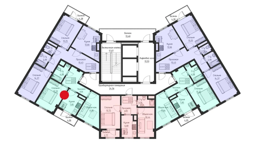 2-комнатная квартира 43.38 м²  12/12 этаж