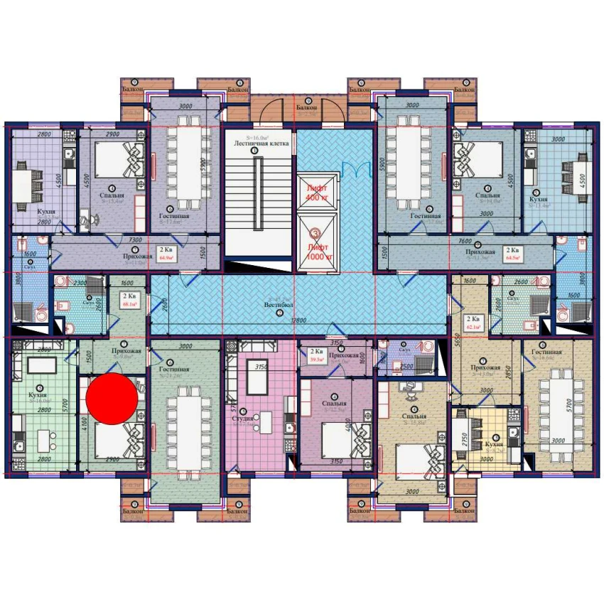 2-xonali xonadon 68.1 m²  2/2 qavat