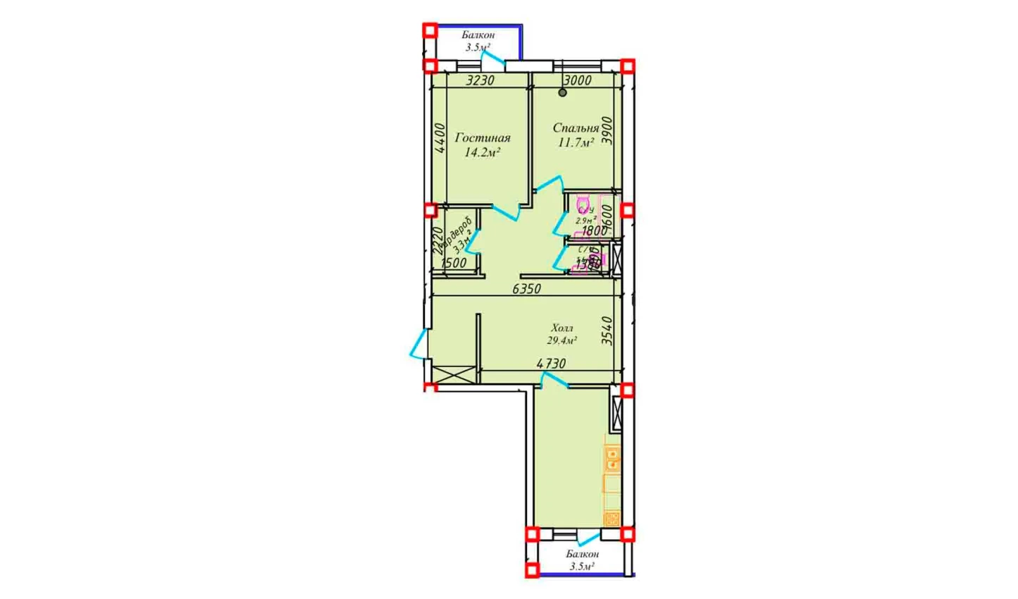 1-комнатная квартира 82.3 м²  4/4 этаж