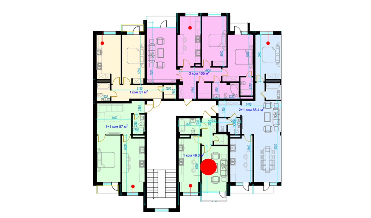 1-xonali xonadon 48.4 m²  1/1 qavat