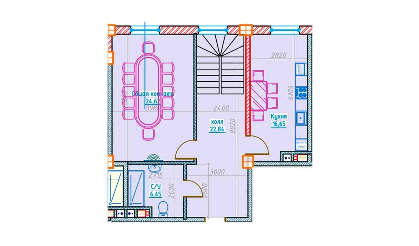 3-комнатная квартира 87.02 м²  1/1 этаж