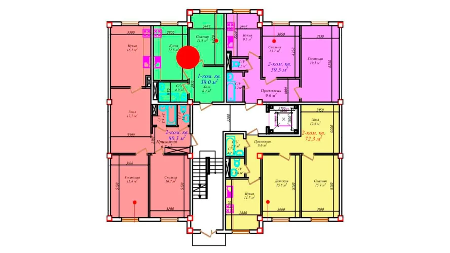 2-комнатная квартира 59.5 м²  1/1 этаж