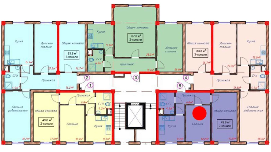 2-xonali xonadon 49.6 m²  1/1 qavat