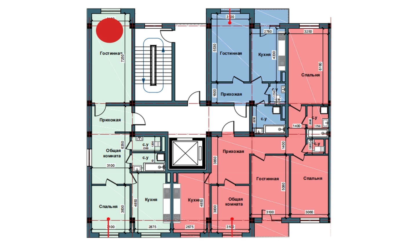 3-комнатная квартира 80 м²  11/11 этаж