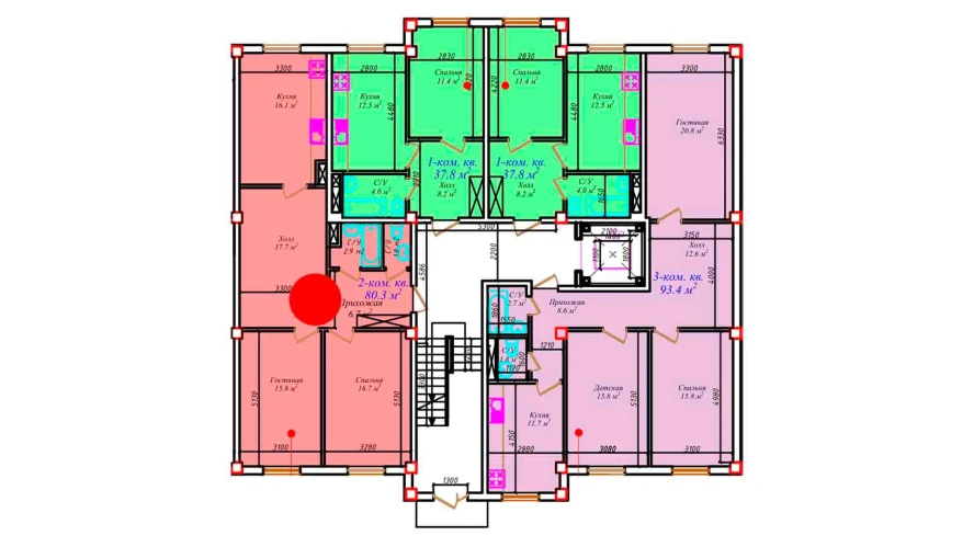 3-комнатная квартира 80.3 м²  1/1 этаж