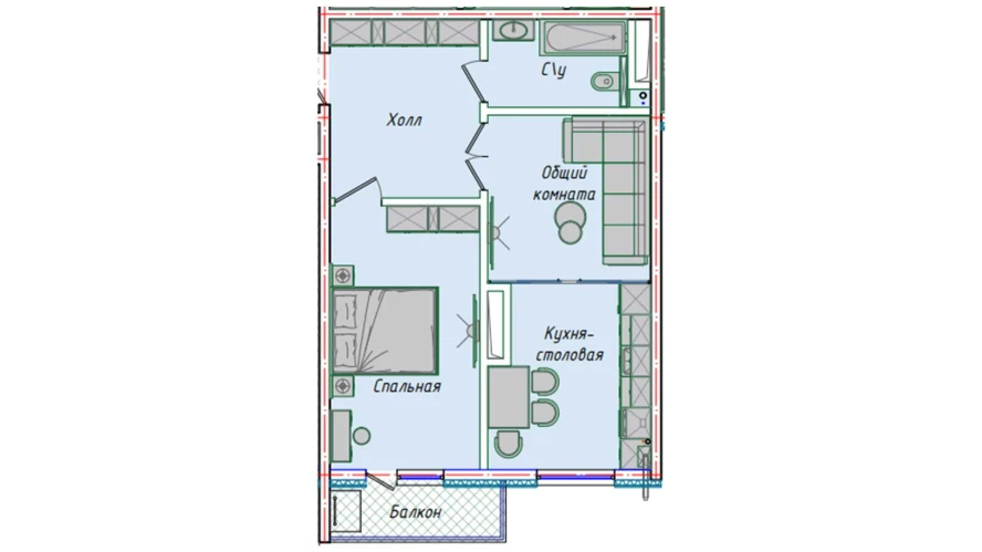 2-xonali xonadon 54.85 m²  16/16 qavat