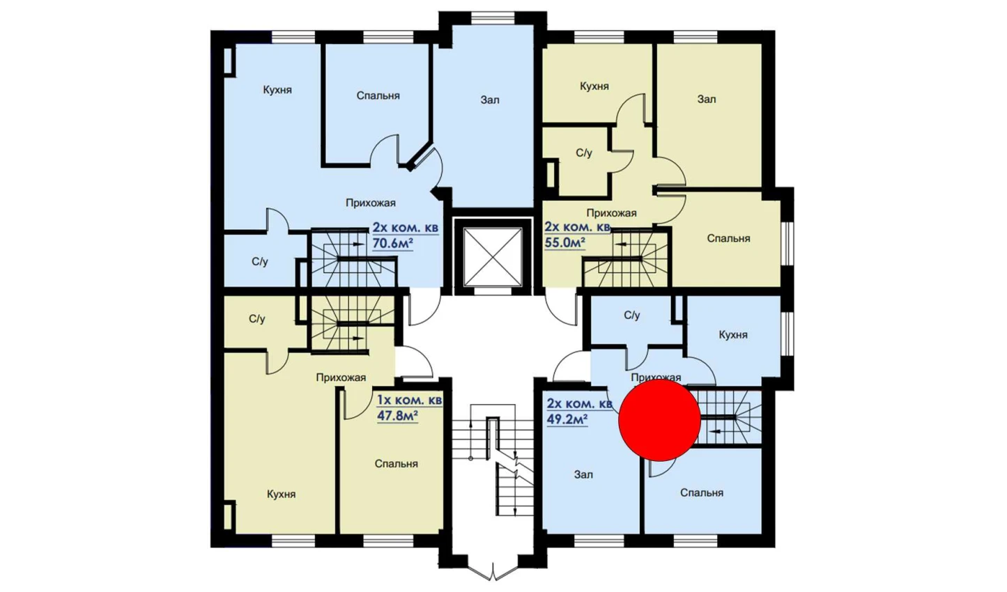 2-комнатная квартира 49.2 м²  1/1 этаж