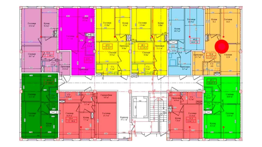 2-комнатная квартира 53.8 м²  1/1 этаж