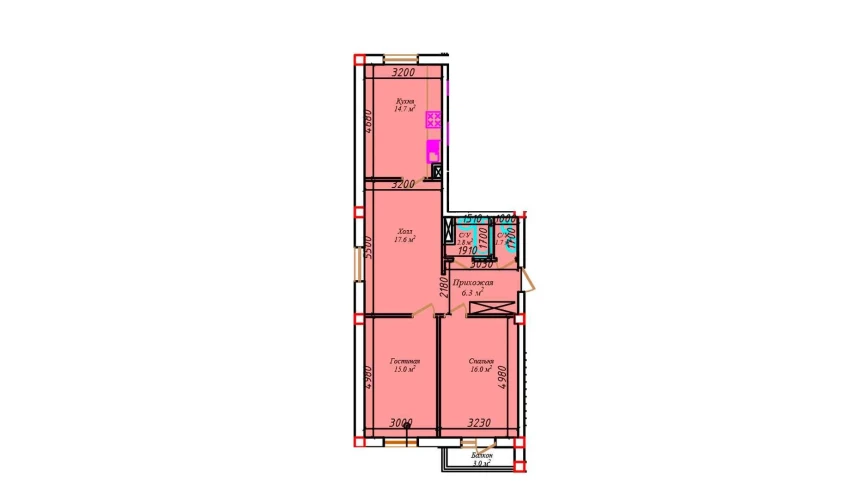 3-xonali xonadon 78.3 m²  2/6 qavat | CHIRCHIQ CITY Turar-joy majmuasi