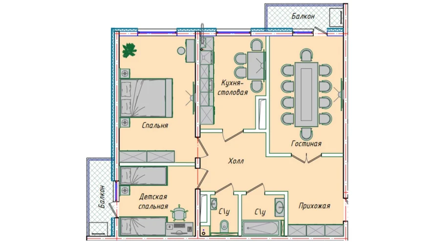 3-комнатная квартира 79.1 м²  11/11 этаж