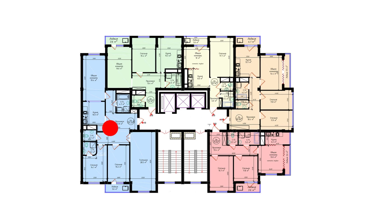 4-комнатная квартира 124.2 м²  3/3 этаж