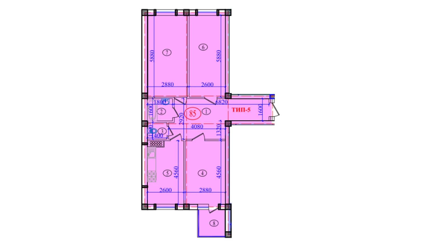 3-xonali xonadon 94.24 m²  8/8 qavat