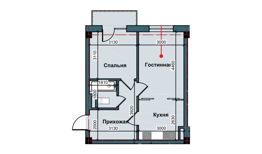 2-комнатная квартира 46.6 м²  3/3 этаж