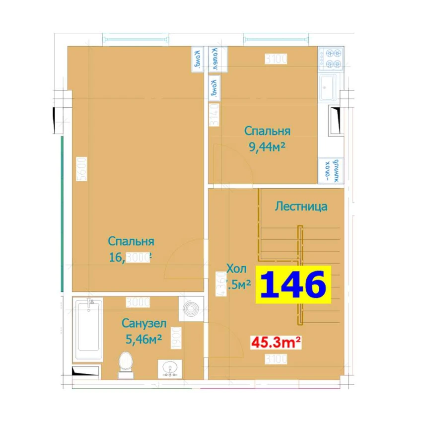 1-xonali xonadon 90.6 m²  1/9 qavat | YANGI AVLOD Turar-joy majmuasi