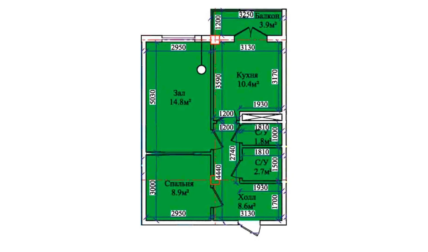 2-xonali xonadon 50.7 m²  6/6 qavat