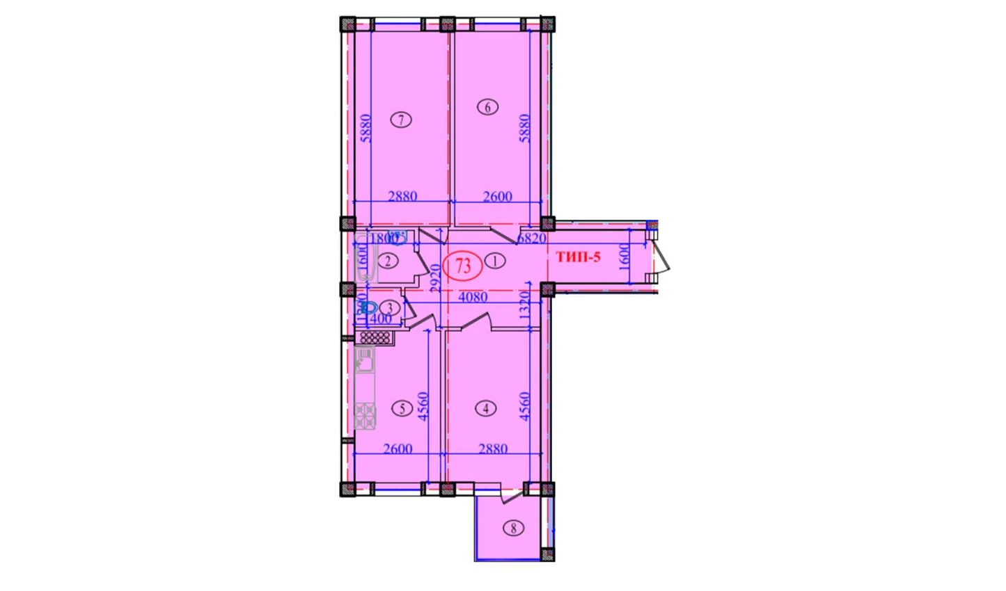 3-xonali xonadon 94.24 m²  6/6 qavat