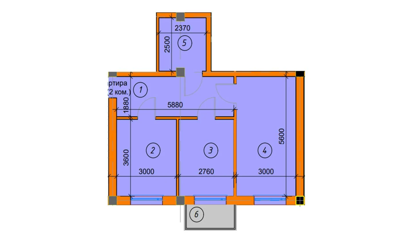 2-комнатная квартира 54.39 м²  3/3 этаж