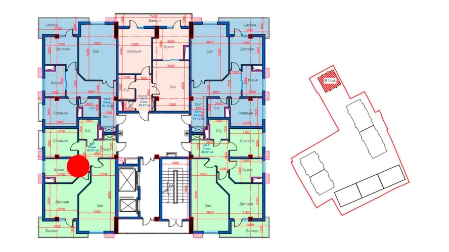 3-xonali xonadon 65.97 m²  9/9 qavat