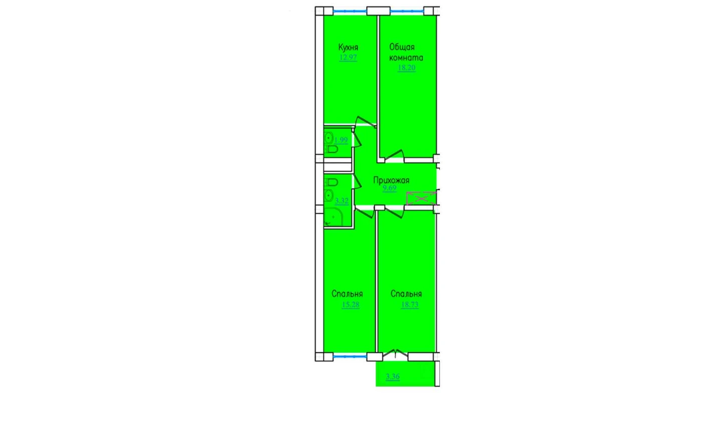 3-xonali xonadon 83.54 m²  9/9 qavat | PROVANS Turar-joy majmuasi