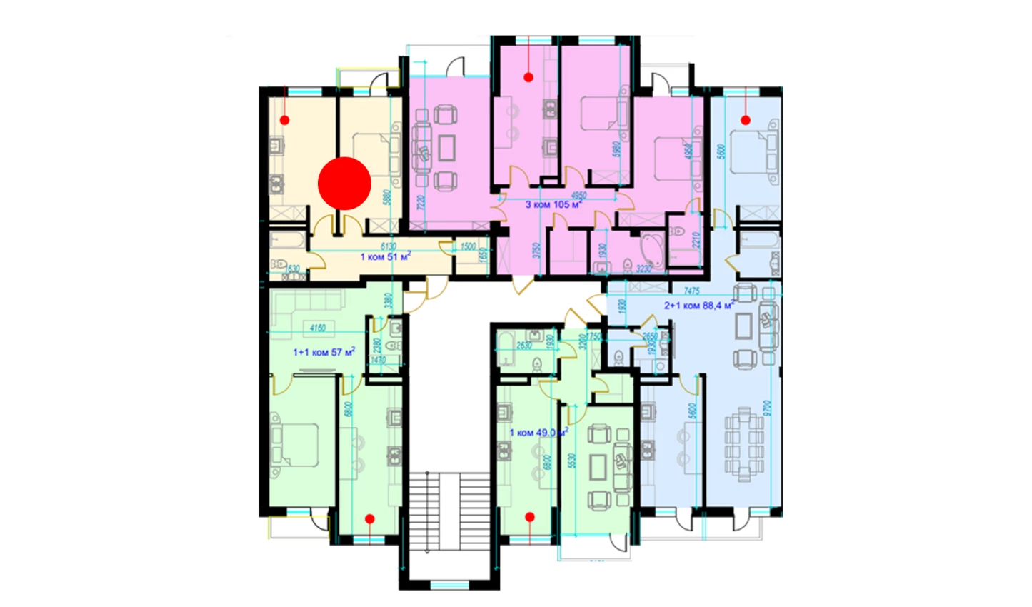 1-комнатная квартира 51 м²  1/1 этаж