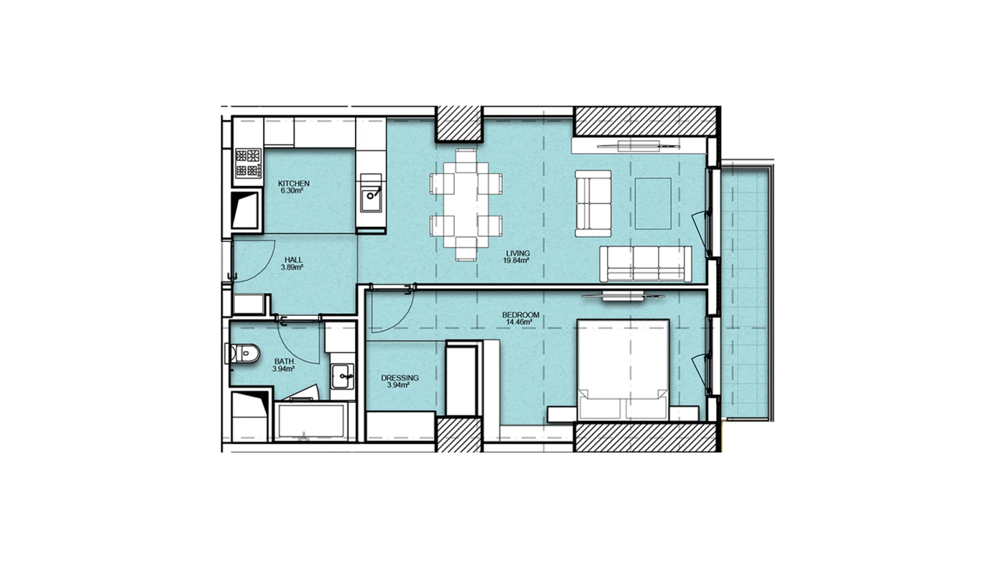 2-xonali xonadon 60.57 m²  20/20 qavat