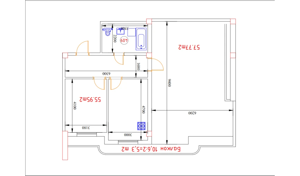 1-комнатная квартира 55.95 м²  13/13 этаж