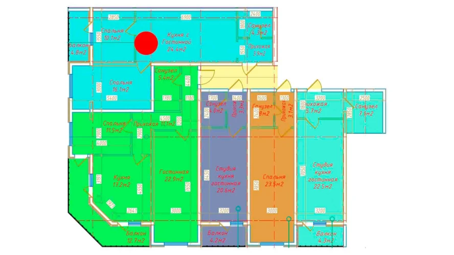 2-комнатная квартира 63.6 м²  7/7 этаж