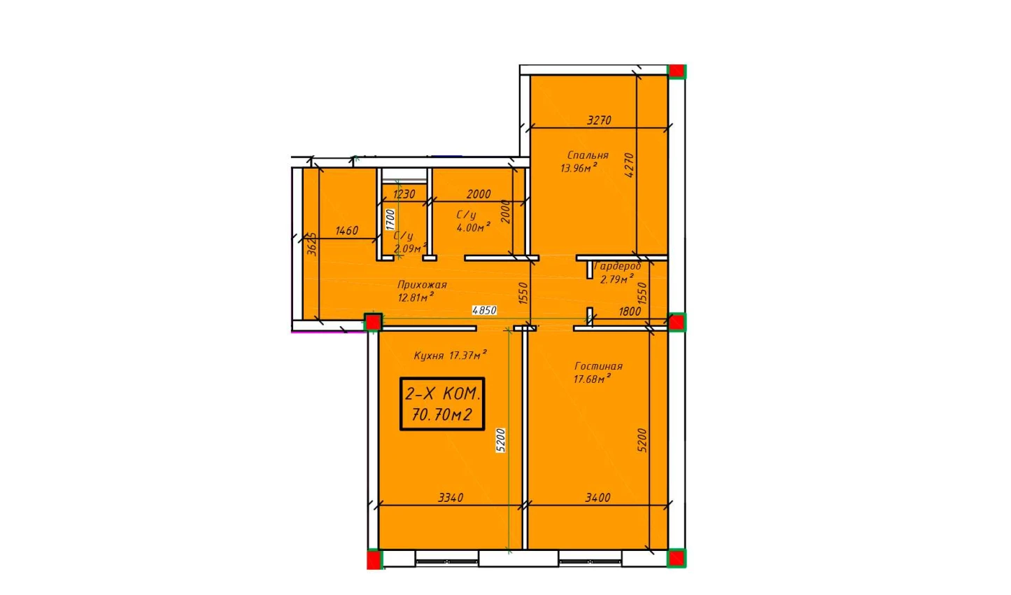 2-комнатная квартира 70.7 м²  2/2 этаж