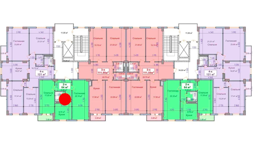 2-комнатная квартира 64 м²  9/9 этаж