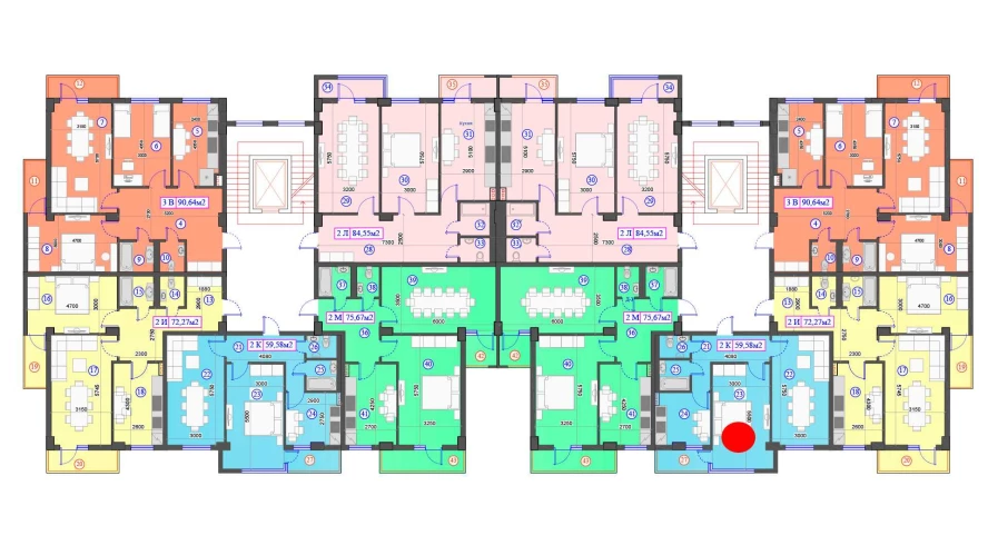 2-комнатная квартира 59.58 м²  6/6 этаж