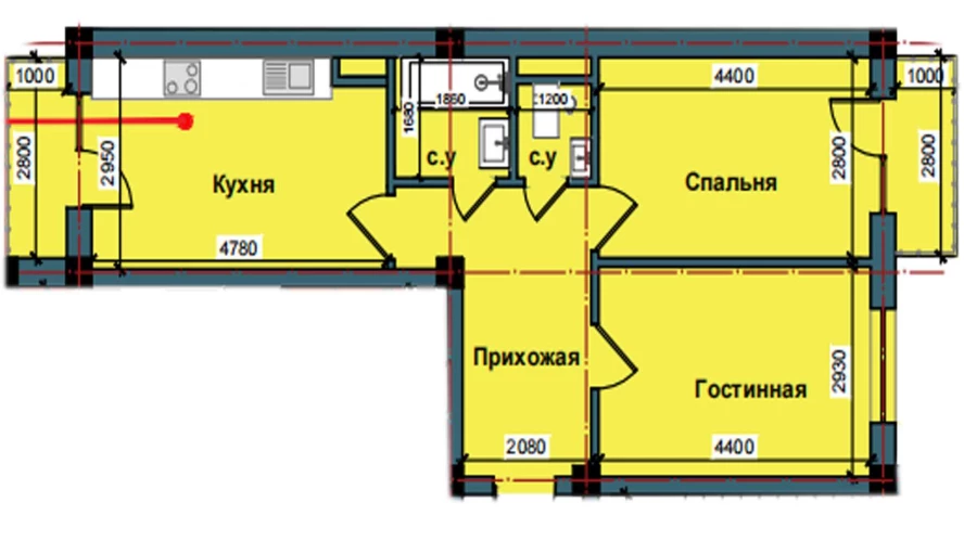 2-комнатная квартира 60.8 м²  9/9 этаж