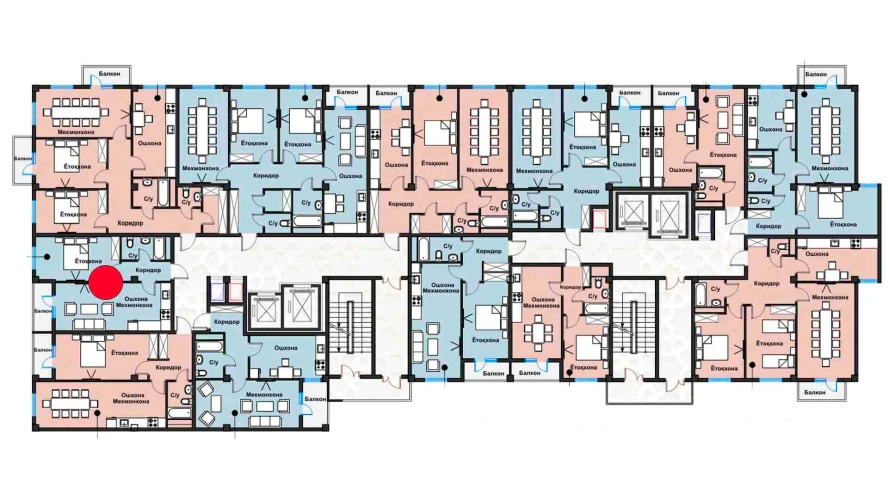 1-xonali xonadon 44.16 m²  7/12 qavat | Zangota City 1 -ETAP Turar-joy majmuasi