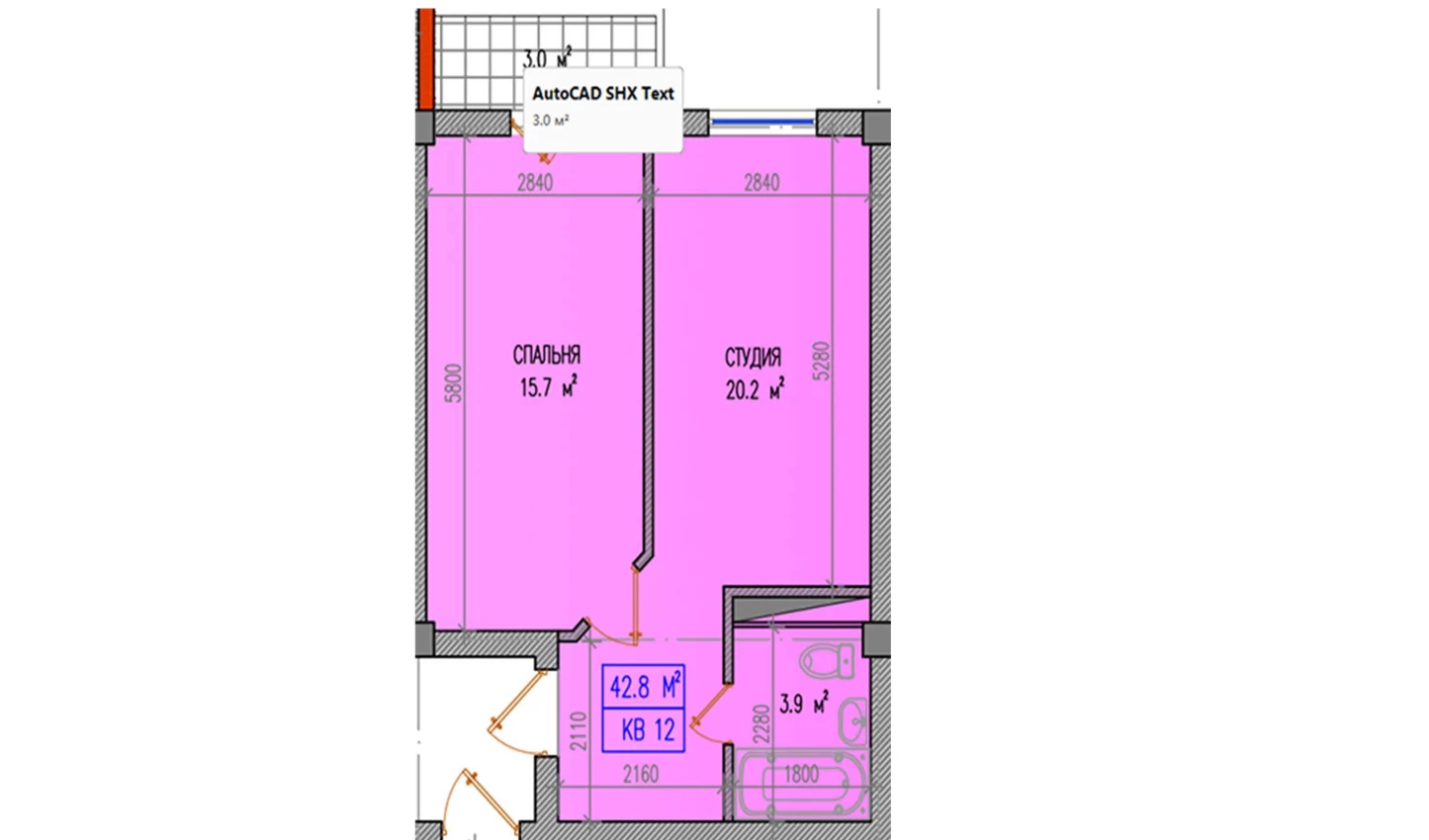 3-комнатная квартира 42.8 м²  2/2 этаж