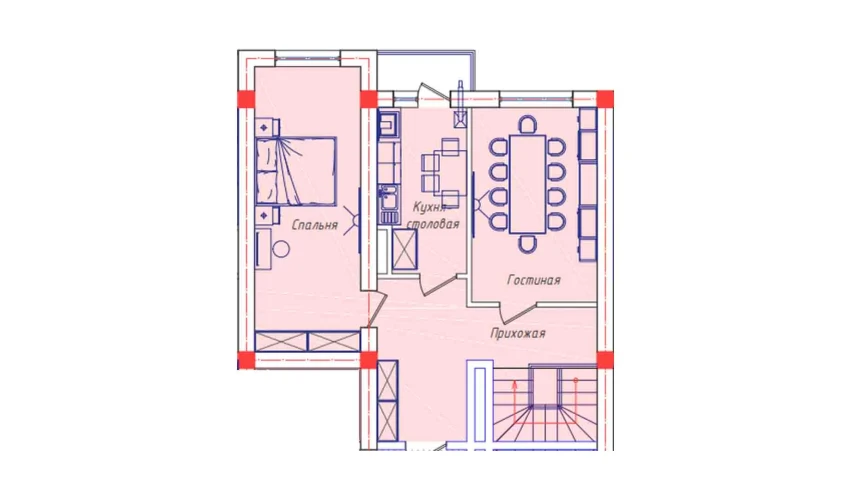 1-комнатная квартира 44.2 м²  2/2 этаж